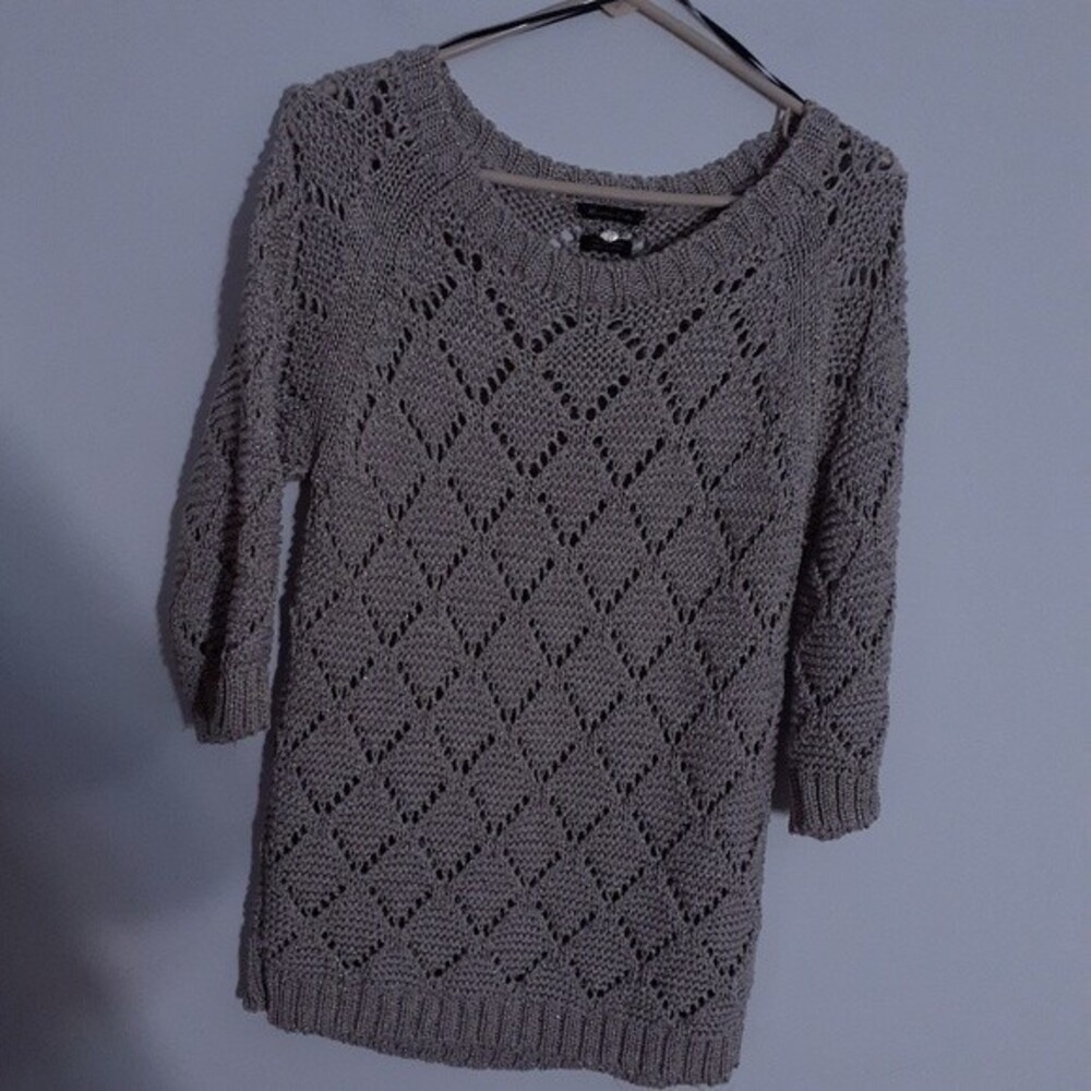 Massimo dutti sweater beige tan gold open knit crew neck small s luxury top